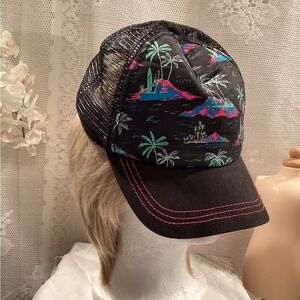 Women’s Crown & Peak Black With Palm Trees / Mountains Baseball Cap